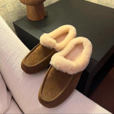 2025 Autumn and Winter New Mao Mao Shoes Round Head Warm Women's Shoes Flat Sole One Pedal Casual Loafer Women's Shoes Drag