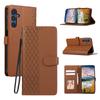 For Samsung Galaxy S25+/S24+ Case 3D Rhombus Grid Imprinted Wallet Leather Phone Cover with Lanyard