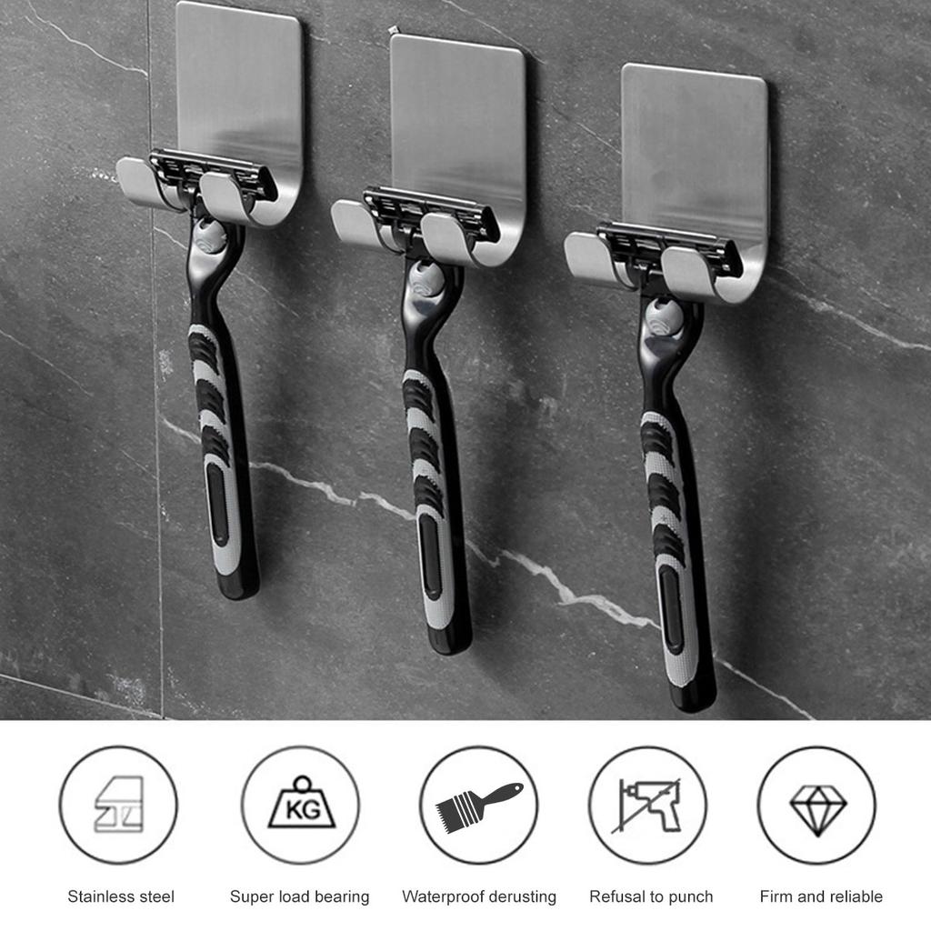 4pcs Stainless Steel Razor Holder Waterproof Storage Hook Men Shaving Shaver Shelf Punch Free Razor Rack Bathroom Accessories