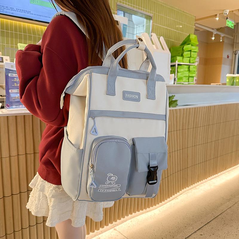 Damen Rucksack mit großem Fassungsvermögen, tragbar, Campus, Student, Schultasche, Farbkontrast, Reise-Rucksack