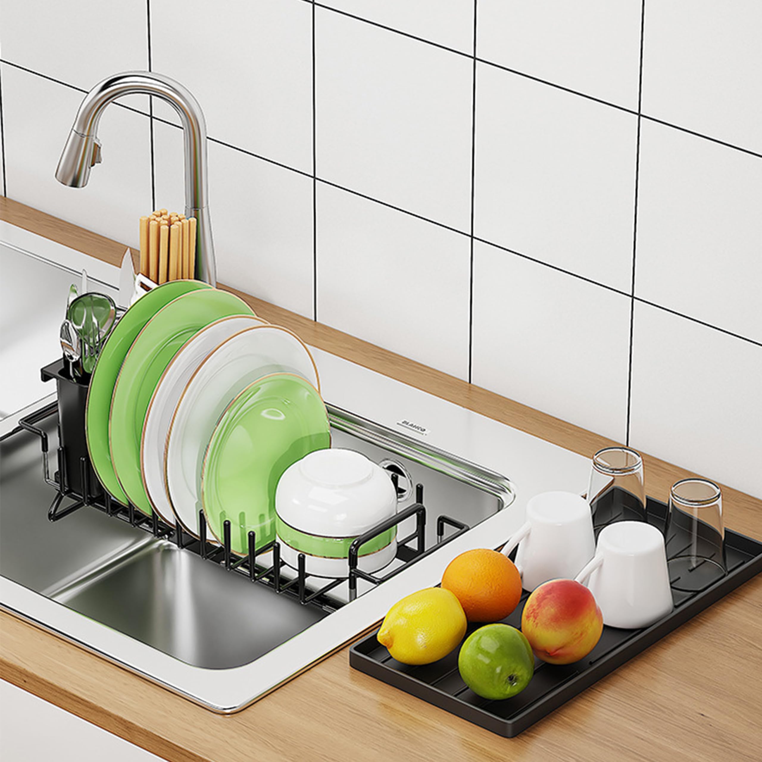 

Dish drainer over the extendable dish for the for single with cutlery adjustable dish drainer with counter extendable size easy installation sink, чёрный