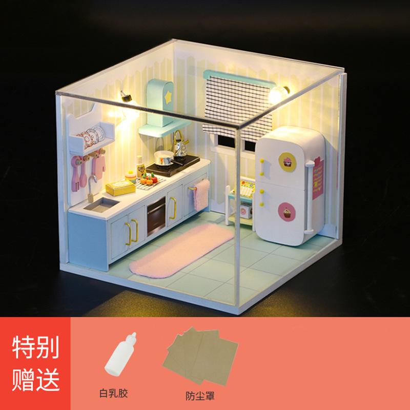 Playhouse Miniature House Set Wooden DIY Craft Model for Toy Furniture Toys Set Ages 14+ Parent-Child Assembly Room Scene