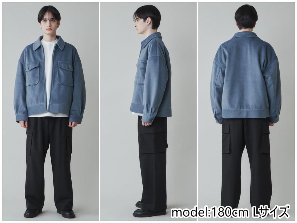 WEGO Unisex Knit Melton Zip Blouson Outerwear Cold Weather Solid Check Oversized Korean Size Type A Blue Men's Coat, Outerwear, Jacket, Pattern,