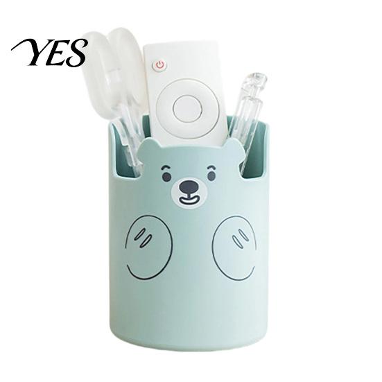 Pen Storage Cup Cute Bear 2-in-1 Holder & Phone Stand, Macaron Colors Desk Organizer, Large Design Capacity for Pens Makeup Brushes Scissors
