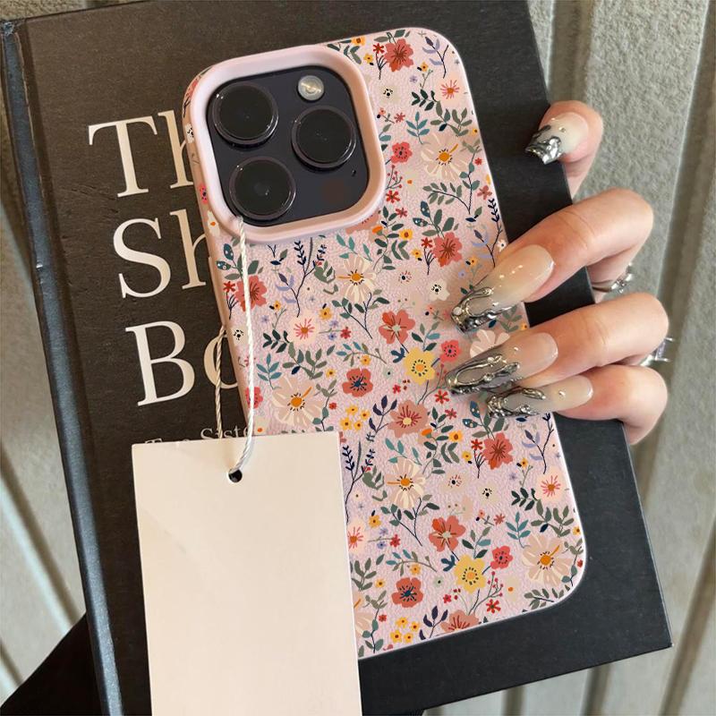 Full Screen Flower Pattern Soft TPU Phone Case For iPhone 17 16 Pro Max 15 Plus 14 13 12 11 17Air X XR XS Max Faux Leather Cover
