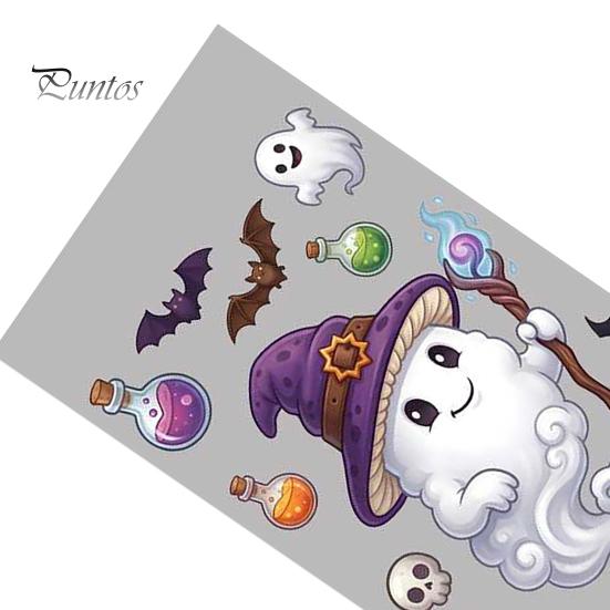 Decorative Window Posters Halloween Cartoon Cling Stickers, Ghost Pumpkin Candy Glass Decals, Self-Adhesive Removable Clings Art for Home Doors