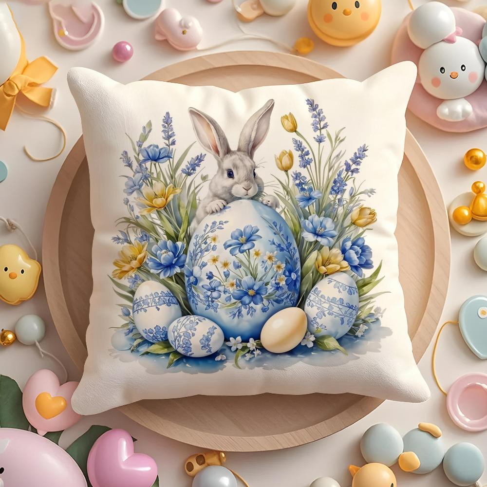 Easter Bunny Cushion Cover Soft Short Plush DoubleSided Printing Home Decor Machine Washable Pillow Case Gift