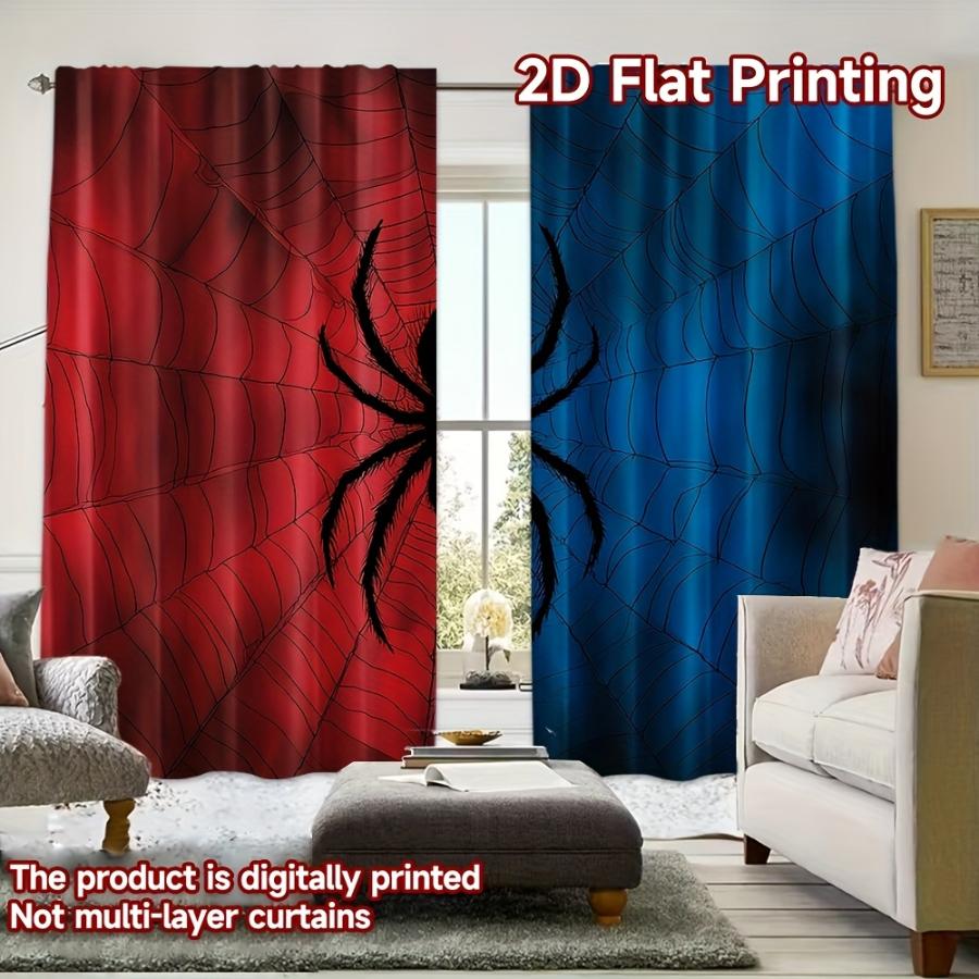 2PCS Digital Printed Curtains, Red Blue