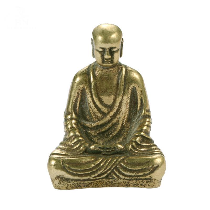Antique Brass Buddha Statue Mini Portable Brass Bodhisattva Sculpture Ornaments Home Feng Shui Decor Office Desk Decorations