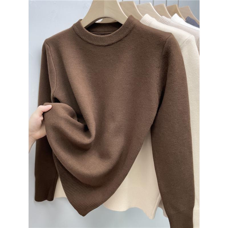 Women's Trendy Thickened Knit Pullover: 2025 Autumn/Winter Long Sleeve Round Neck Sweater