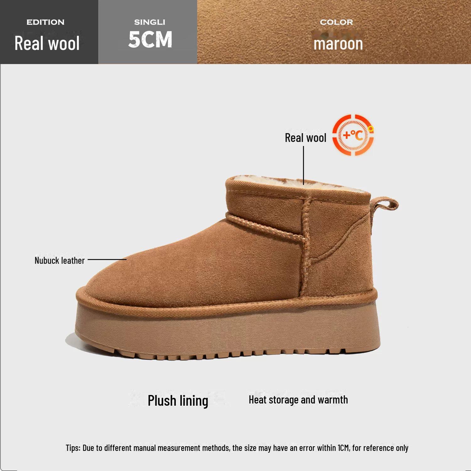 

Зимние ботинки Studiolee из натуральной кожи и шерсти, внутренняя высота 7 см, толстая подошва, для женщин, для активного отдыха осенью и зимой. 36