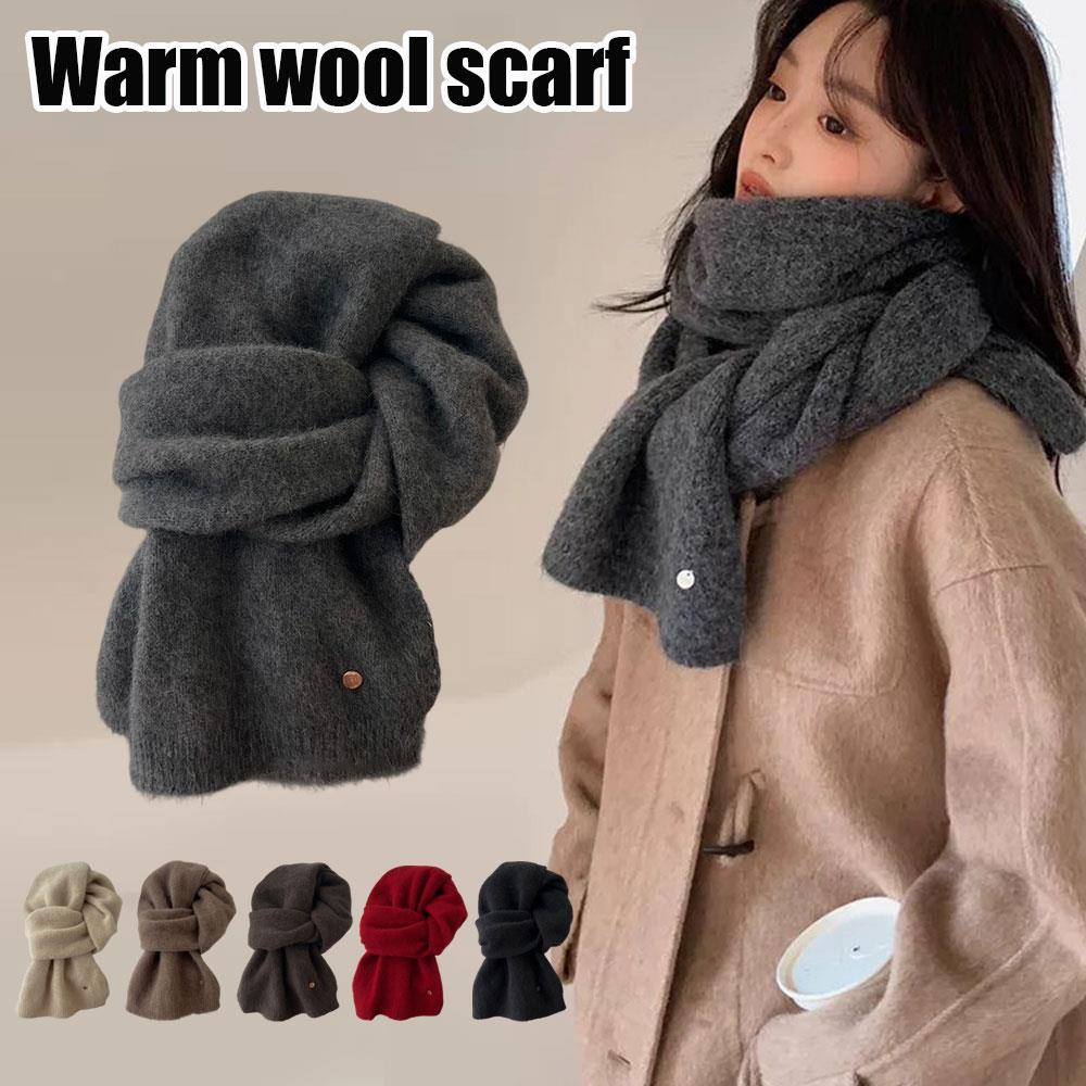 Hot Winter Thermal Knitted Scarf Women Raccoon Velvet Fur Wool Scarf Luxury Solid Color Shawl Wraps Windproof Warmer Neckerchief