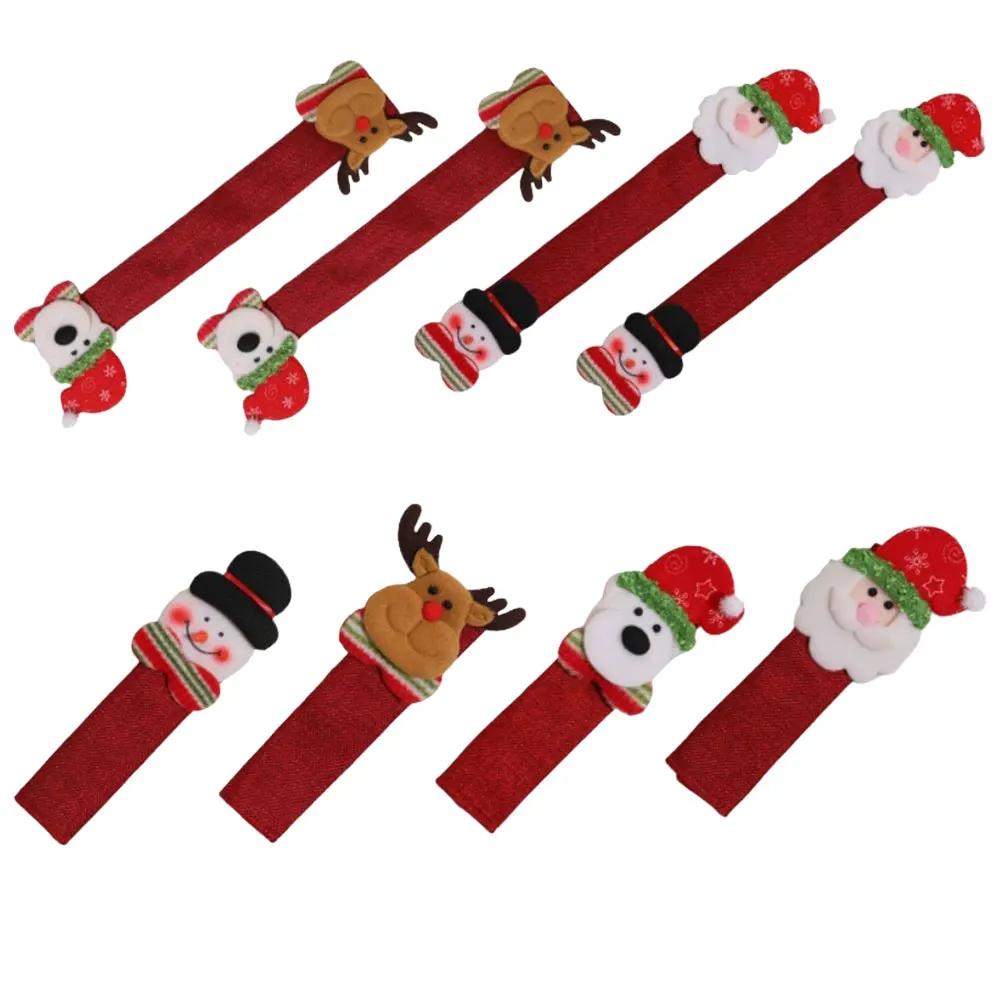 Polyester Christmas Handle Covers for Refrigerator and Kitchen Appliances Featuring Santa Snowman Bear Elk Designs