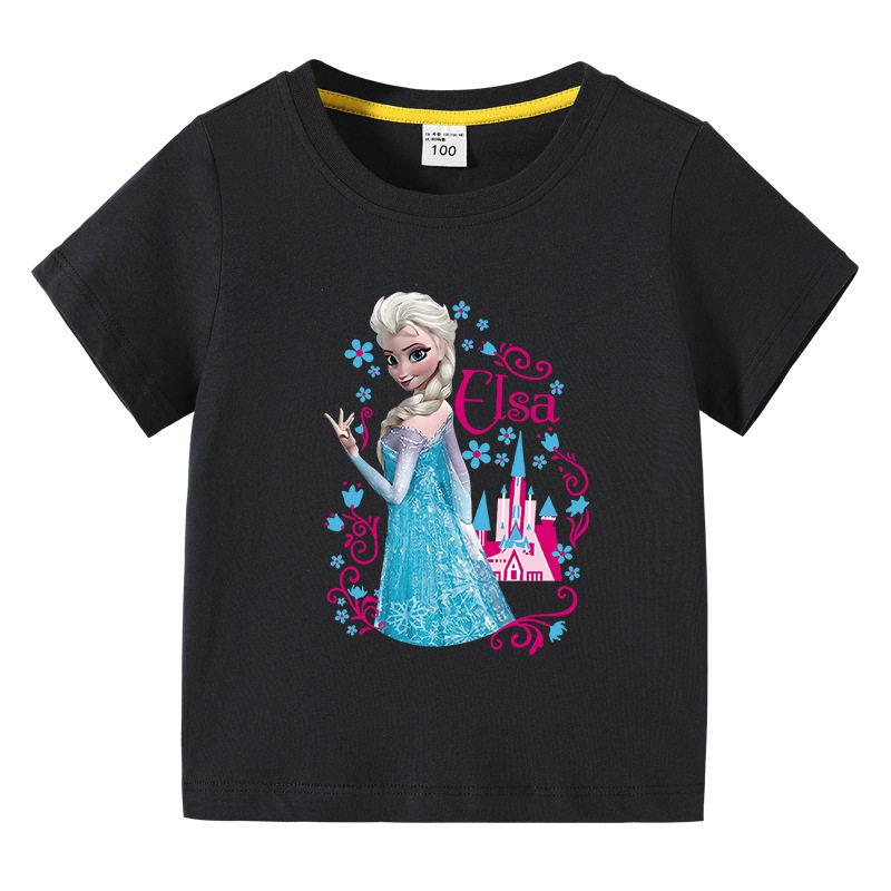 T-shirt Enfant Coton Pur Imprimé Dessin Animé La Reine des Neiges 2026 Tenue Parent-Enfant Coton Pur Multicolore Optionnel Manches Courtes