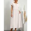 QICED Fashion Summer Spring Solid Color Print Short Sleeve O-Neck Casual Dresses