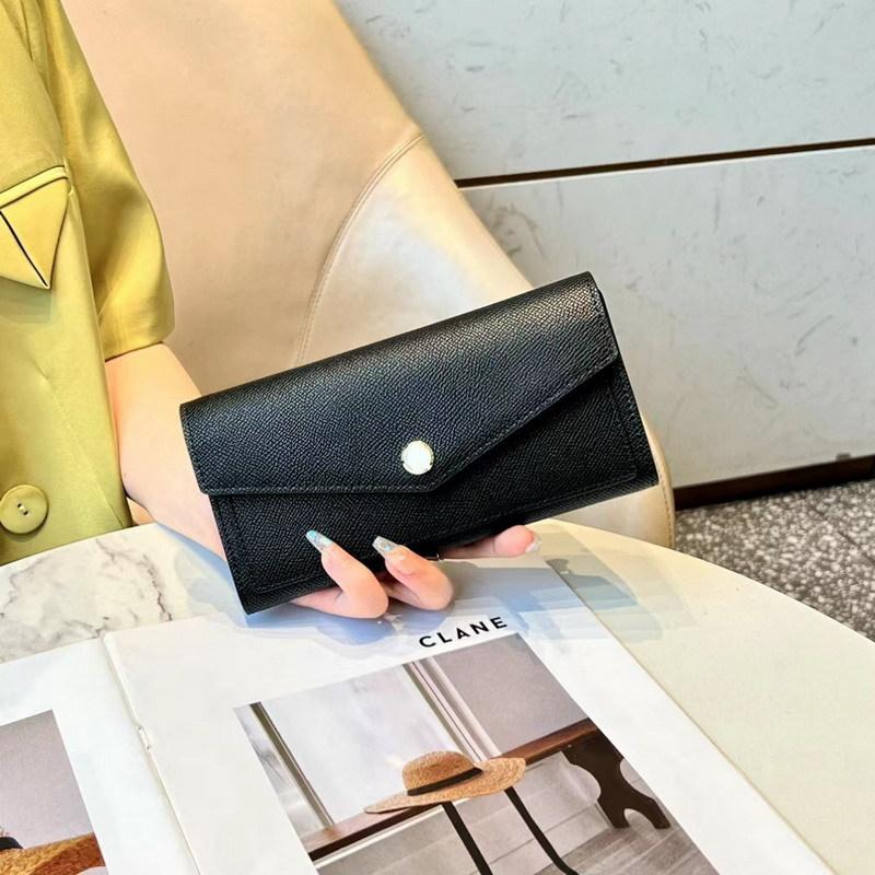 New palm pattern cowhide color matching long three-fold wallet leather wallet color scheme wallet contrasting color card bag чёрный