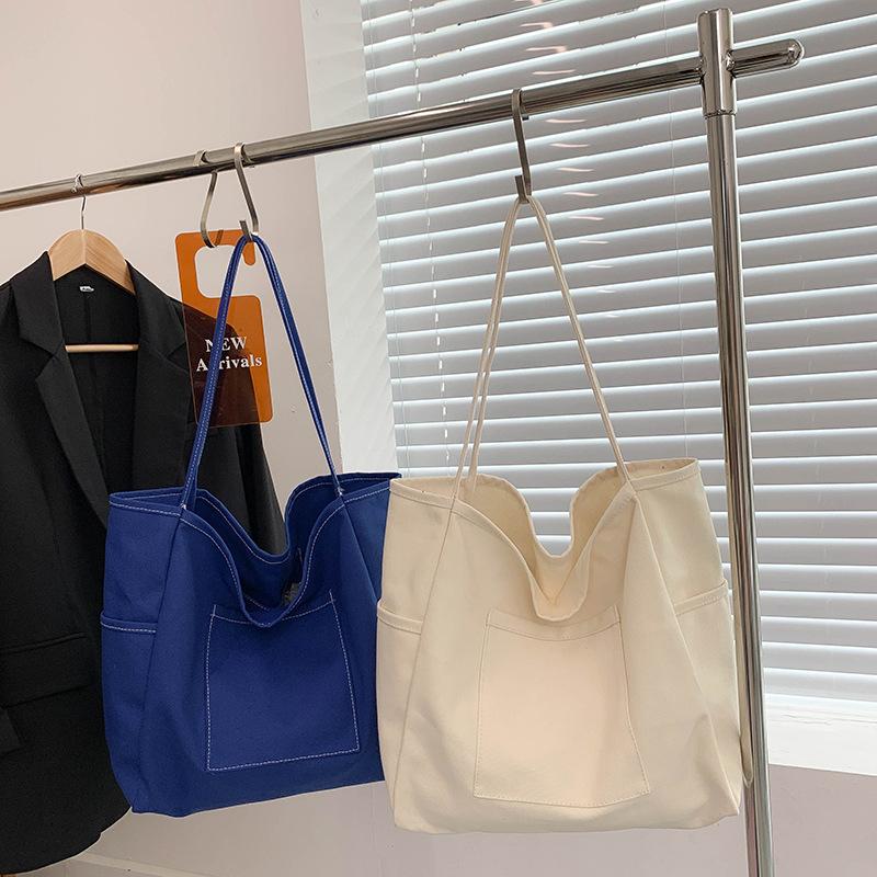 Large-capacity Canvas Bag Women's 2025 New Simple and Versatile Solid Color Niche Design Shoulder Bag Tote Bag