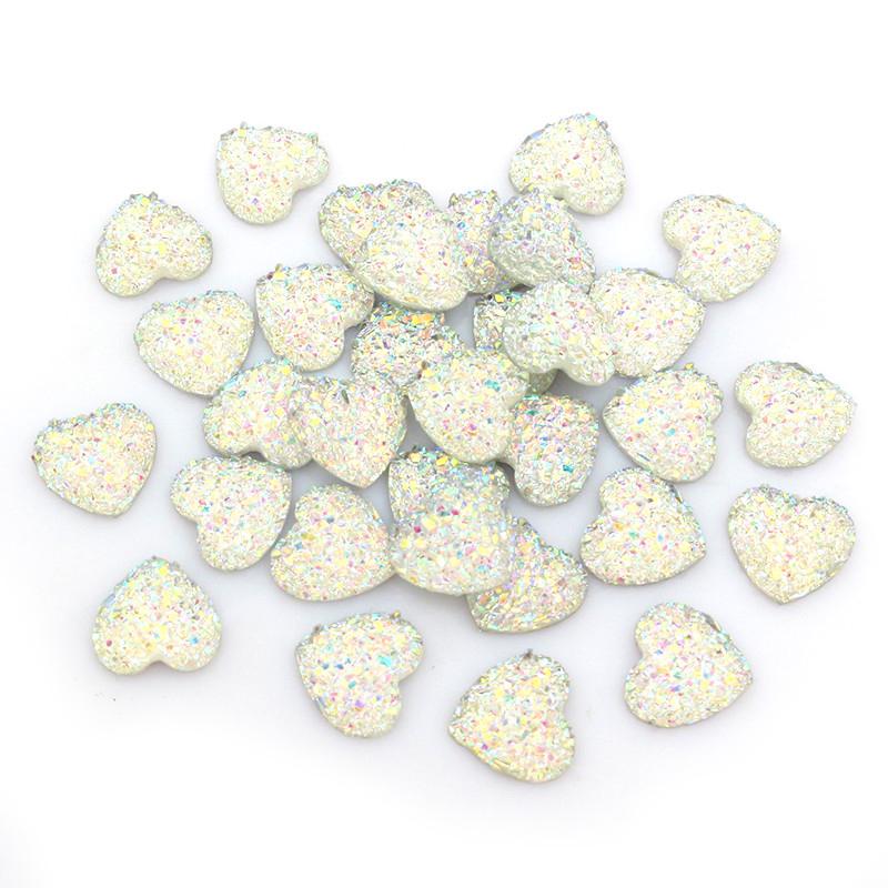 Fashion 40pcs 12mm Flat Back Heart Resin Cabochons Multi Colors Druzy Natural Stone Convex DIY Jewelry Making Accessories