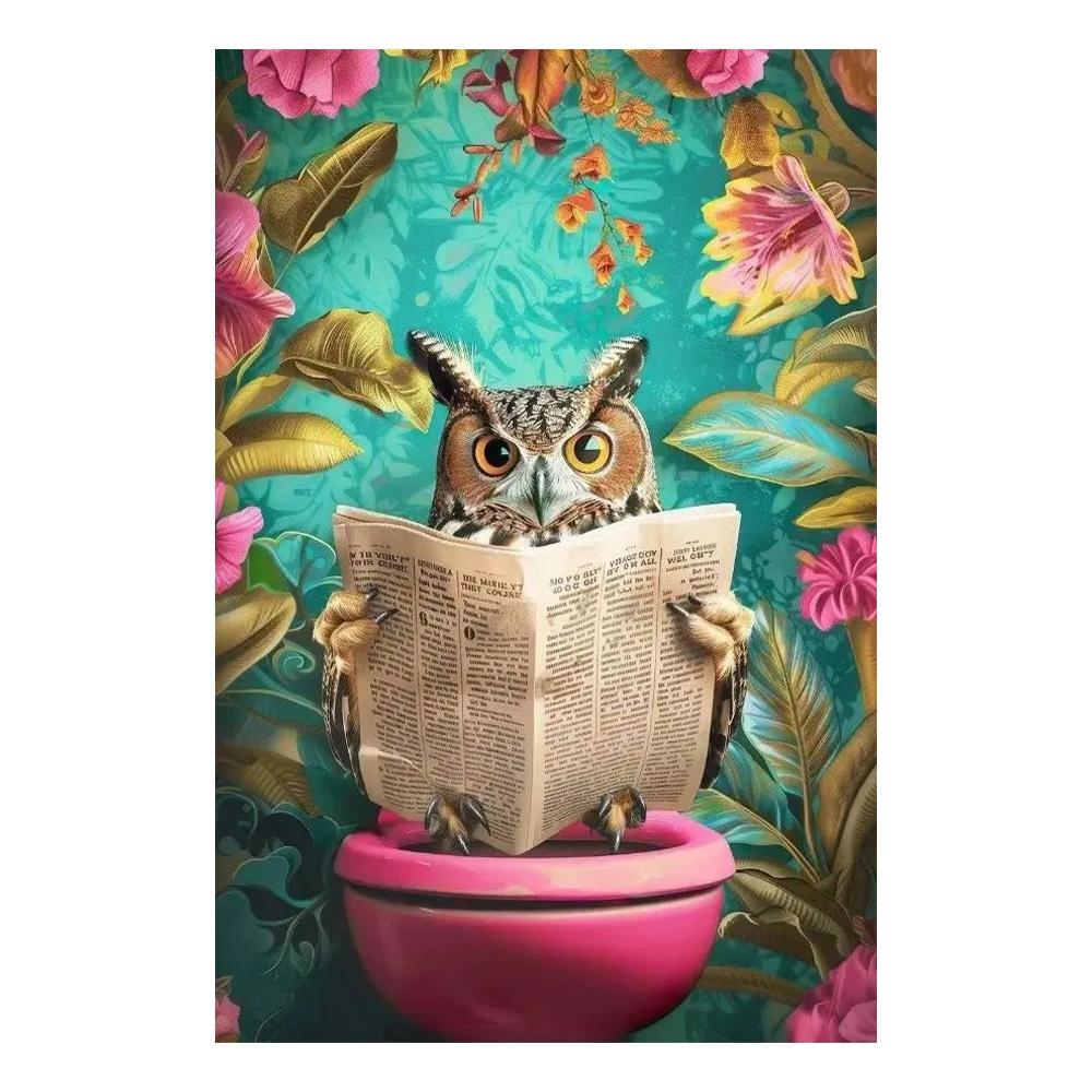 Funny Toilet Animals Black Cat Dog Flamingo Bear Tiger Reading Newspaper Poster Canvas Painting Wall Art Pictures Bathroom Decor