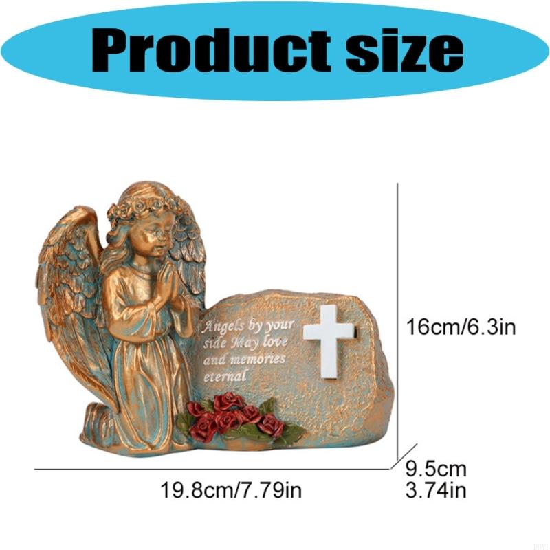 Solar Powered Resin Praying Angel Memorial Statue With Glowing Crosses Grave Light for Outdoor Garden Cemetery Decors P9YB