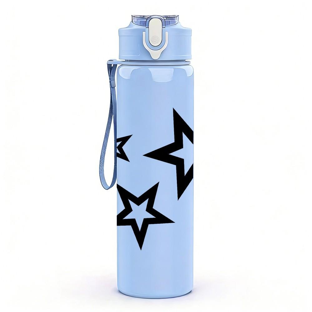 1PC Three Scattered Black Stars 750ml Color Plastic Sports Water Bottle Leakproof Flip Straw Lid Suitable for Sports Office Home Use