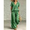 TIFICY Women's Fashion Casual Summer Spring Solid Color Print Short Sleeve V-Neck Trousers Pants Suits