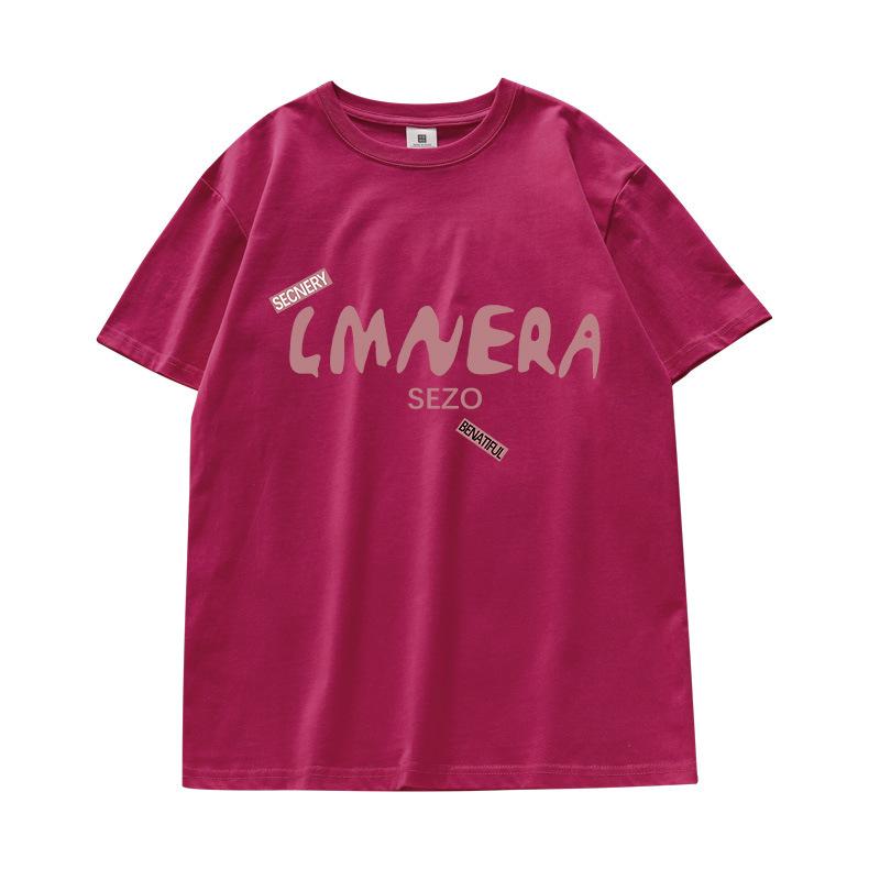 

White gray short-sleeved t-shirt women s summer new design sense niche loose large version small cotton half-sleeved top 3XL рожевий червоний колір