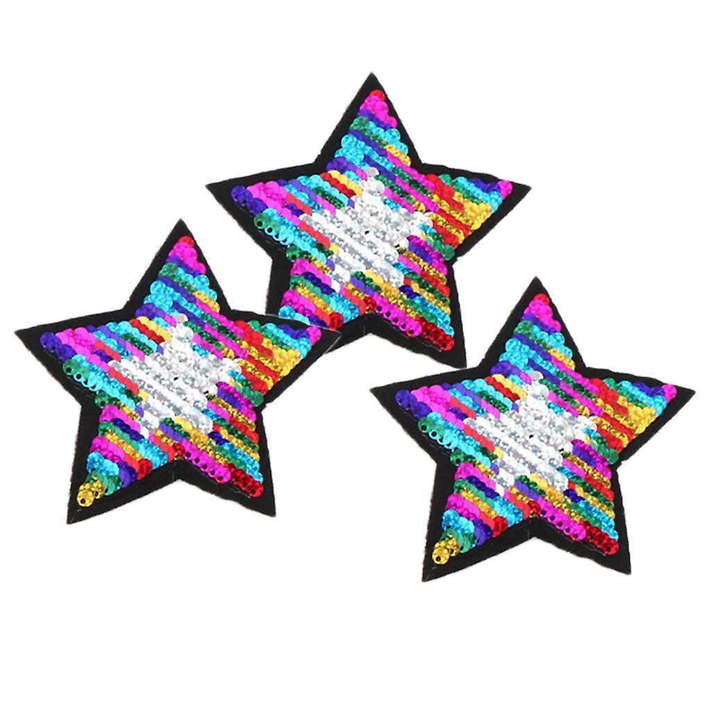 3x3pcs Sparkling Sequins Star Patch Glitter Applique Sewing Decals B 100x100mm