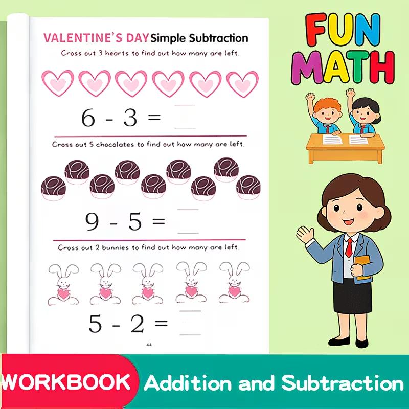 64 Seiten Additions- und Subtraktions-Mathe-Arbeitsbuch für Kinder | Interaktives Lern-Übungsbuch für Kindergarten & Homeschooling