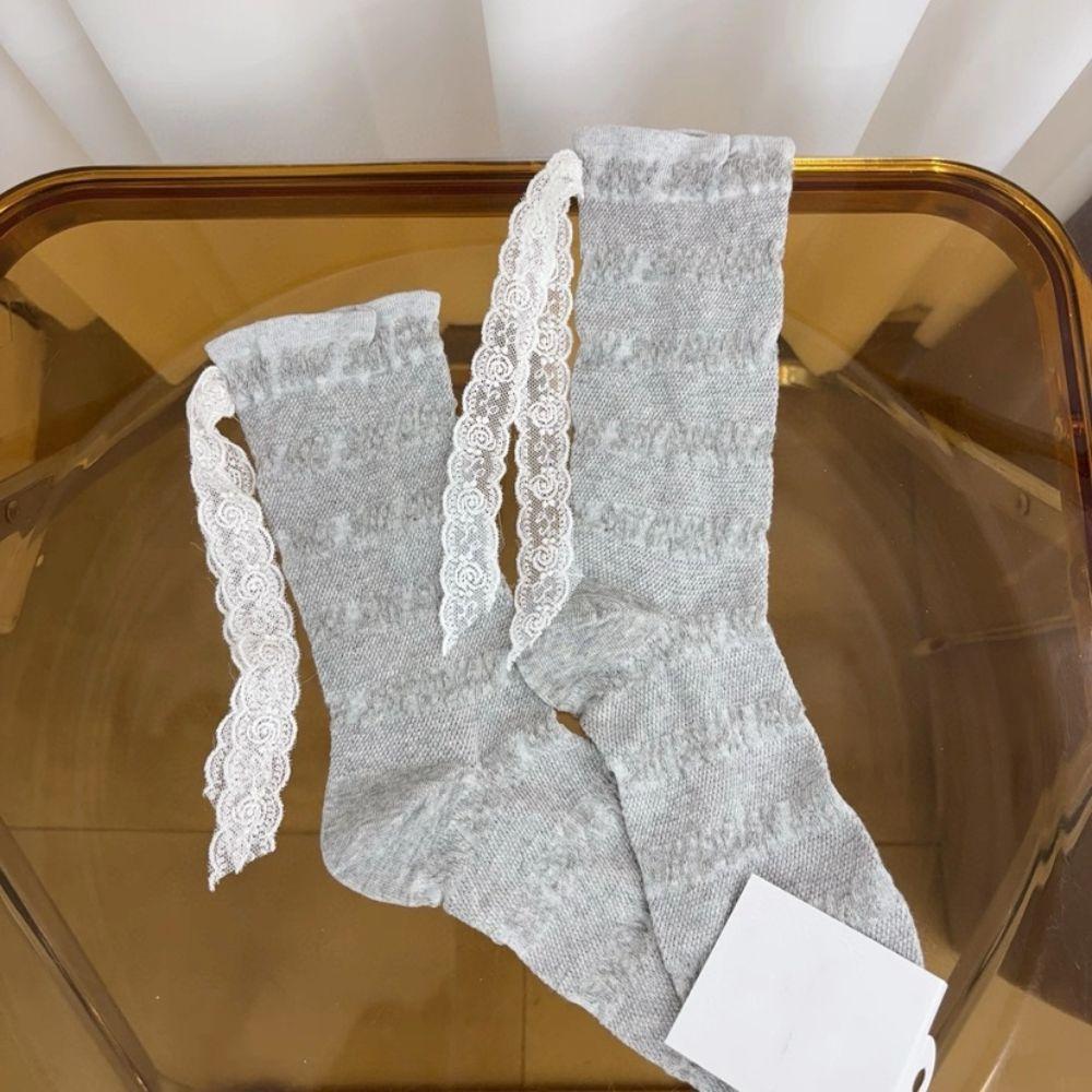 3Pairs Ins Style Mid Tube Socks Thin Sweet Socks Women Cute Lace Bow Socks  Girl