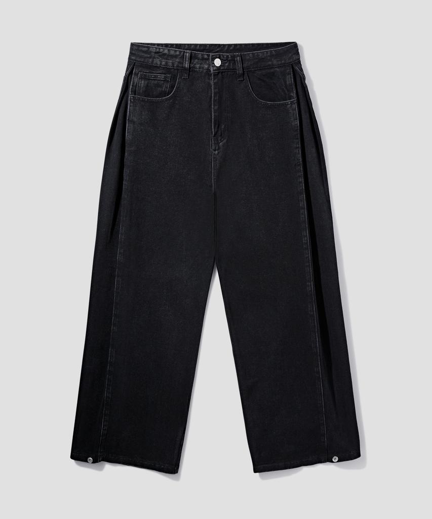 AGOD Vintage Side-Tuck Wide Denim Pants [All Black]