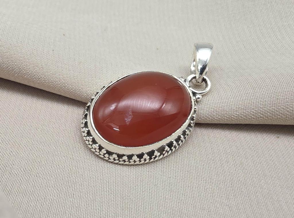 Carnelian Pendant: 925 Sterling Silver Orange Red Gemstone Healing Crystal Jewelry