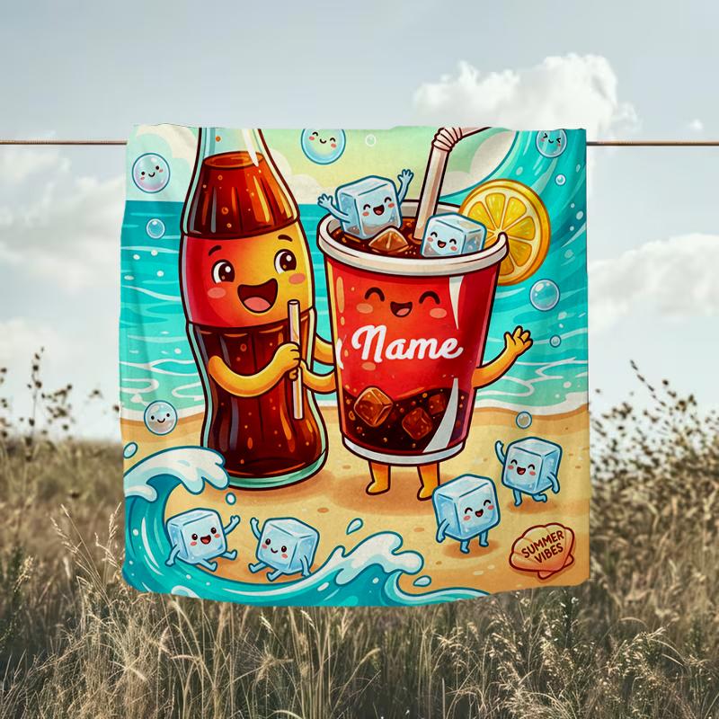 1PC Custom Name Sunny Day Soda Fun Outdooor Flannel Blankets Throw Blanket All-Season Throw Gift Bedspread for Couch, Bed, Camping Holiday Birthda