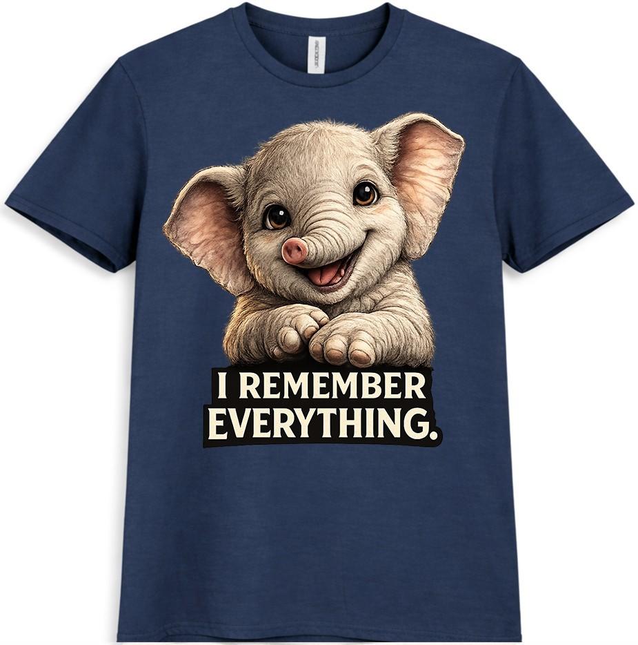 Elephant T Shirt I Remember Everything Cute Funny Baby Animal Graphic Tee