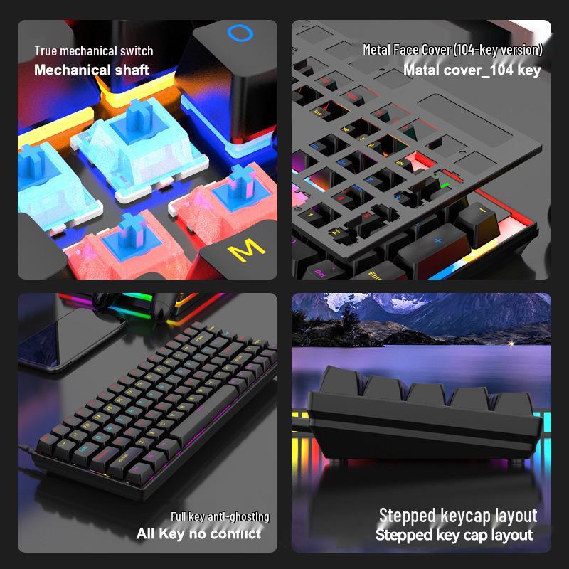 104-Key Blue/Red Switch Mechanical Keyboard with Mixed Lighting for Gaming and Office Use