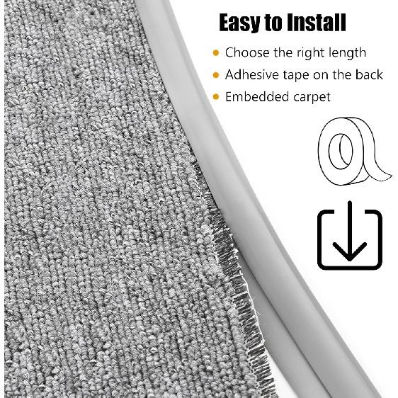 Carpet Edge Binding Trim, Self Adhesive Grey Floor Transition Strip/Rugs Edging Bar for Indoor Doormat Protect, Flexible PVC Seal Molding for Robot