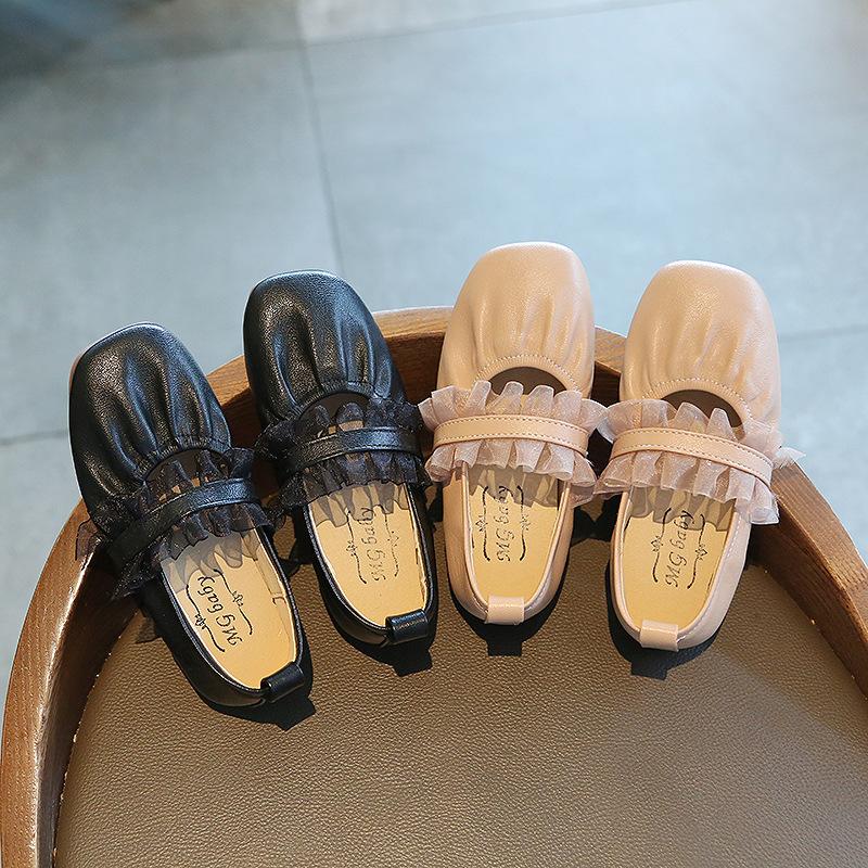 Black Leather Shoes Girls Party Dress Shoes Lace Princess Sweet Children's Loafers Kids Flats 2024 Spring Autumn Brand New Soft