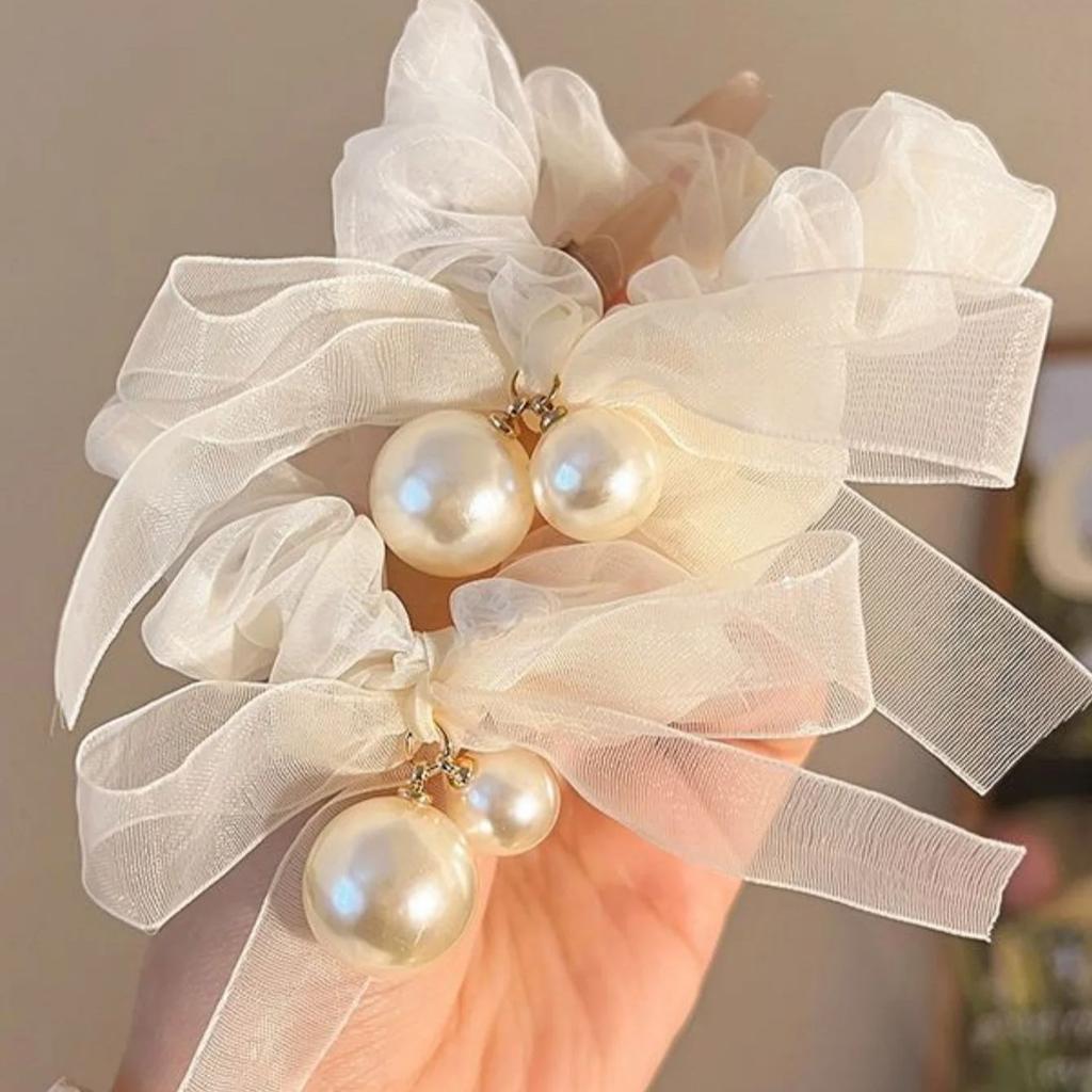 1 Peça Fita Branca Fita Círculo de Cabelo Feminino Coreano Rabo de Cavalo Duplo Pequeno Fresco Corda de Cabeça Temperamento Laço Corda de Cabelo Faixa de Couro H