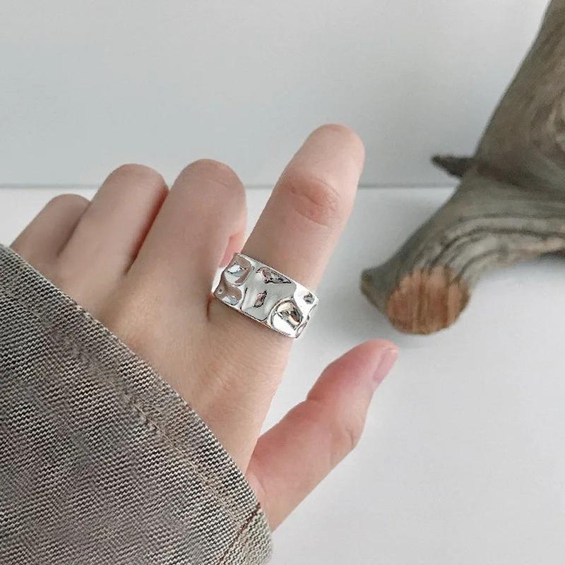 Irregular Metal Geometric Open Rings for Women Fashion Gold Silver Color Lava Pleated Wide Ring Party Temperament Jewelry Gifts