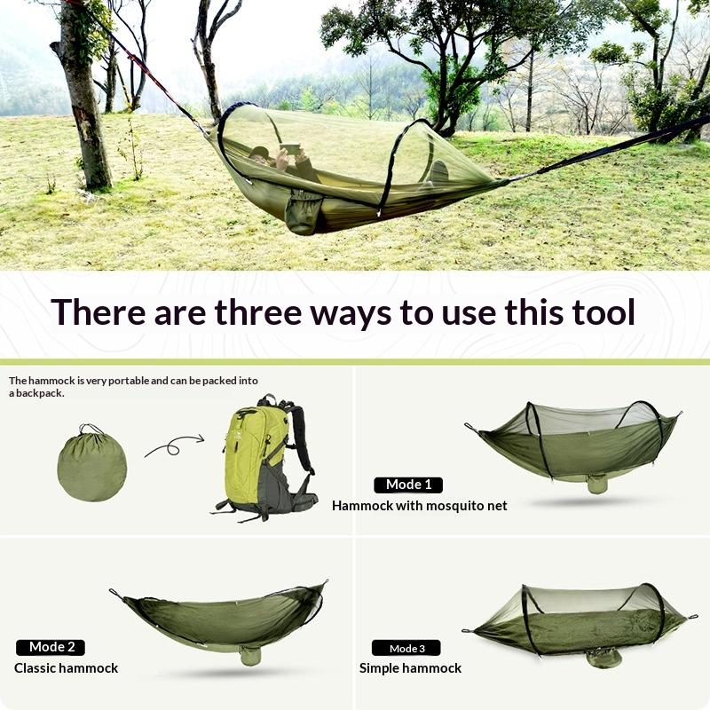 2-In-1 Camping Hammock with Mosquito Net Automatic All Season Suitable Portable Outdoor Hanging Bed for Camping Travel