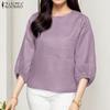 ZANZEA Women Loose Round Neck 3/4 Sleeve Casual Cover Up Blouse