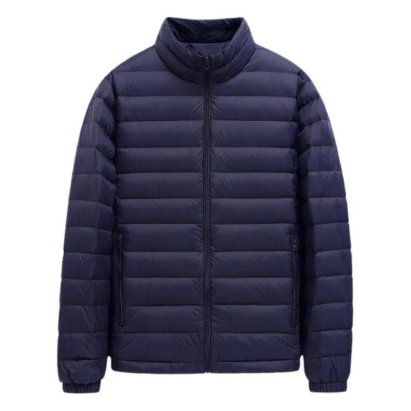 Yousheng Men Cotton Coat Stand-Up Collar Long Sleeve Solid Color Quilted Jacket with Pockets Winter Lightweight Short Outwear