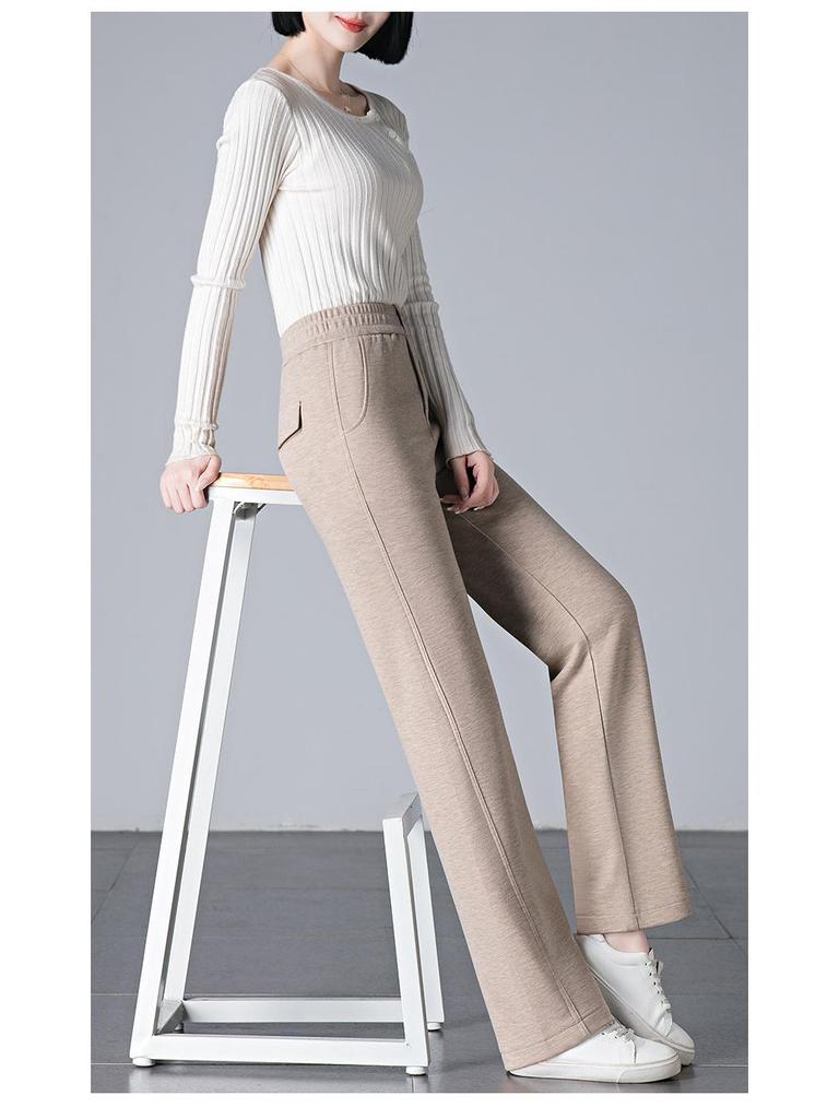 Women's Winter Elastic Waist Loose-Fit Wool Acetate Pants - Slimming, Versatile, Thick, Narrow-Leg To Wide-Leg Design