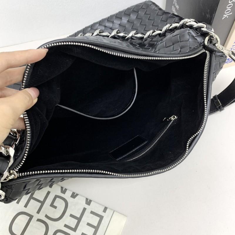 Large Capacity Woven Leather Tote Bag Chain Strap Crossbody Commuter Women