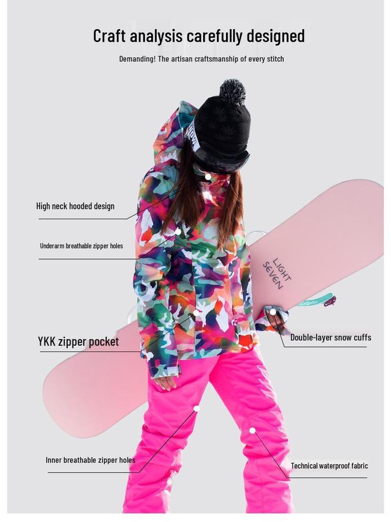 GsouSnow Women's Camouflage Ski Suit - Windproof, Waterproof, Warm, Plus Size - Ideal for Outdoor Snow Travel