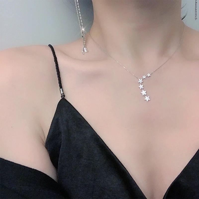 Elegant 925 Sterling Silver Shiny Zircon Star Choker Silver Simple Gift For Girls Necklace Women Party Female Fine Jewelry