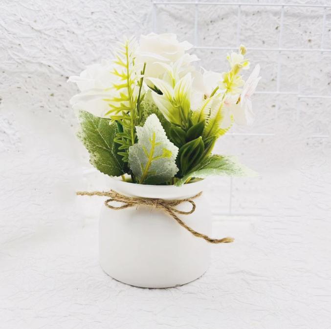 1pc Artificial Flower Potted Three Roses Small Flanged Bonsai Combination Simulated Plant Bonsai Home Decor Desktop Decoration