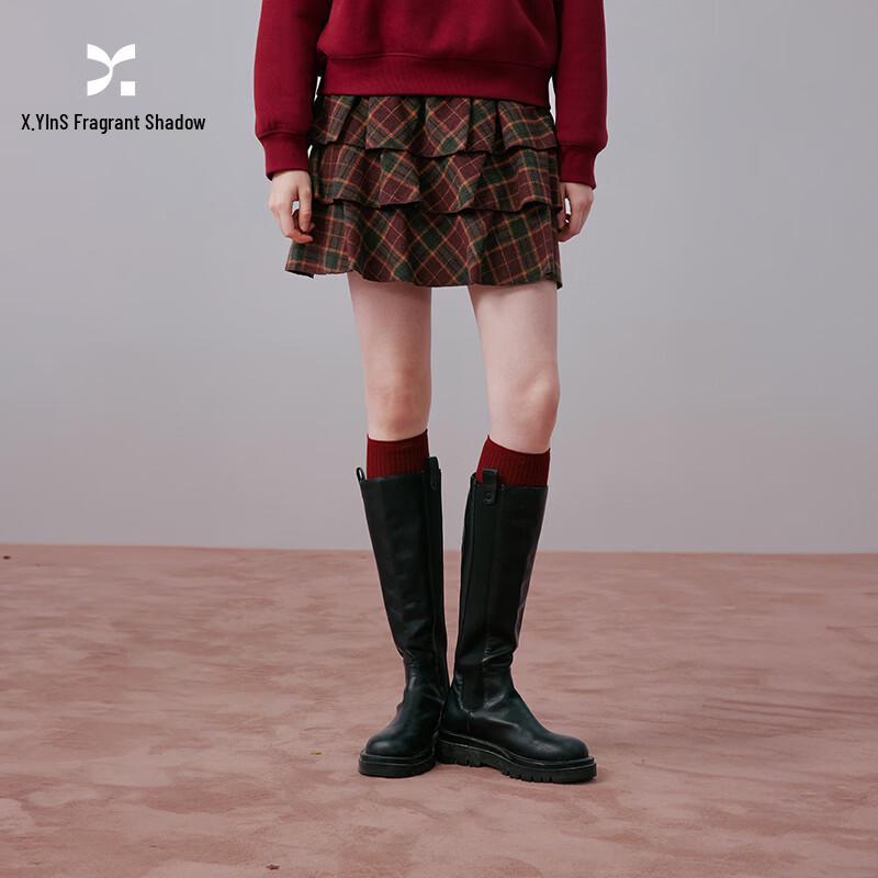 Xiangying Women s Retro Plaid A-Line Skirt M