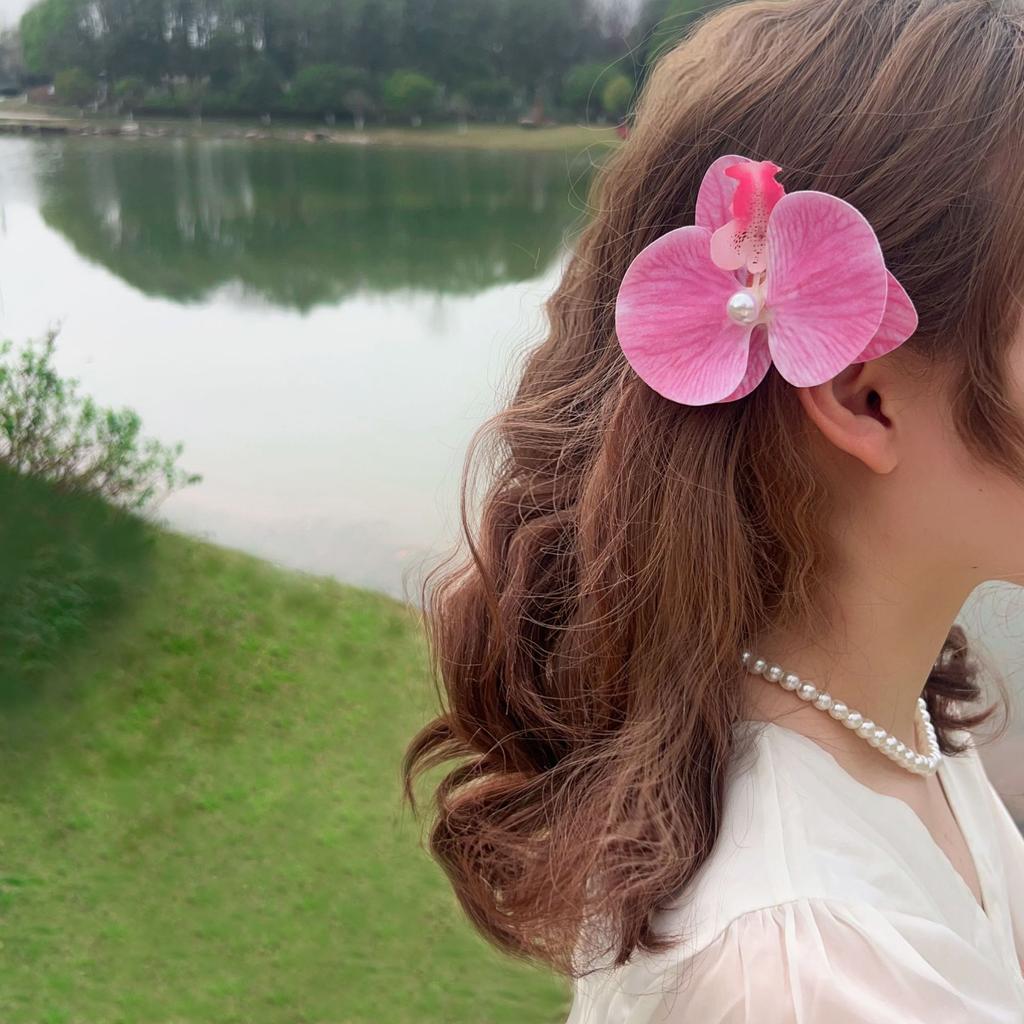 Heißer Verkauf Französischer Stil Elegantes Orchideenstoff-Haarspange Mädchen Bunte Blumige Haarspange Zubehör