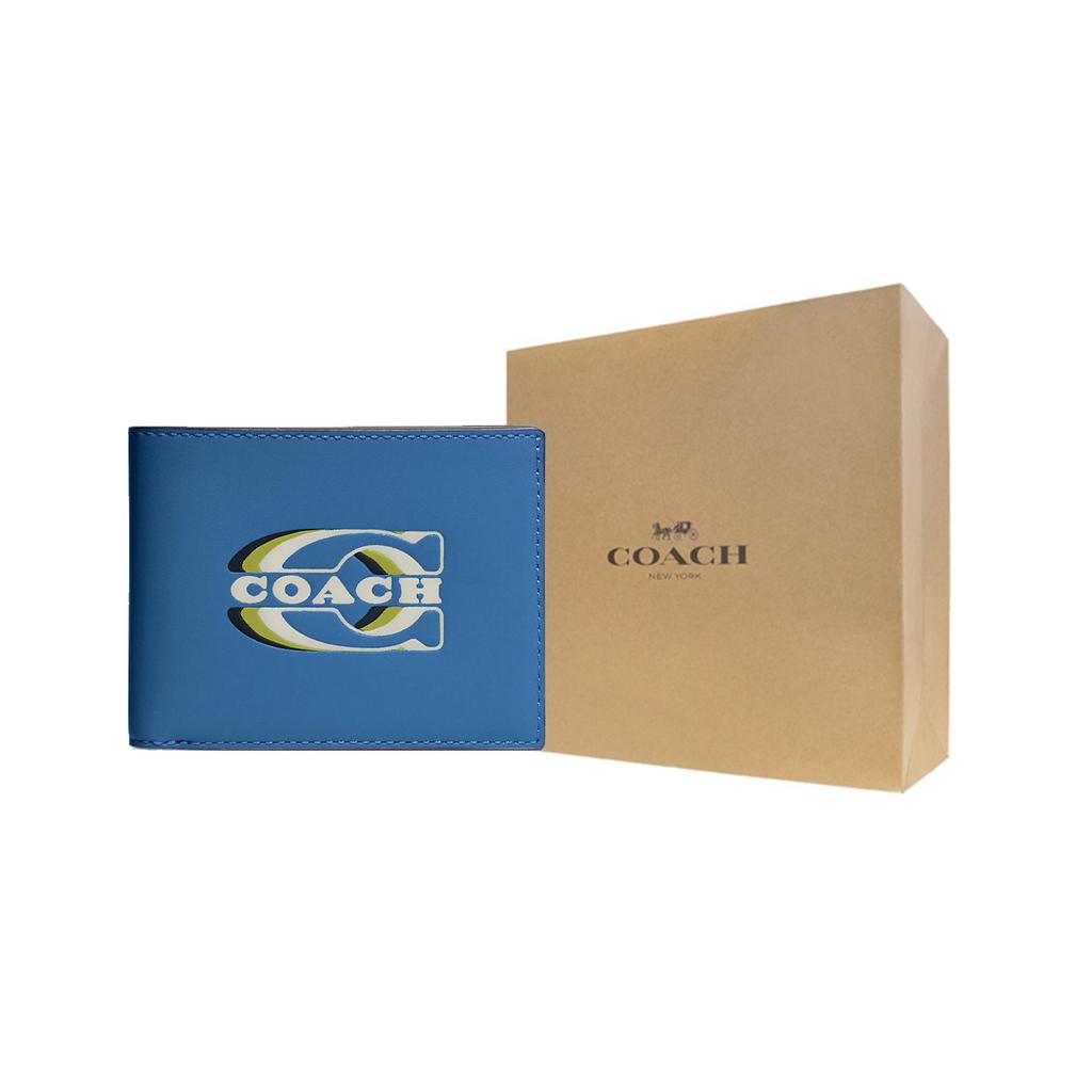 New COACH 3 IN 1 Wallet Calfskin Card Holder, Wallet Men's Blue CH084-QBVFG